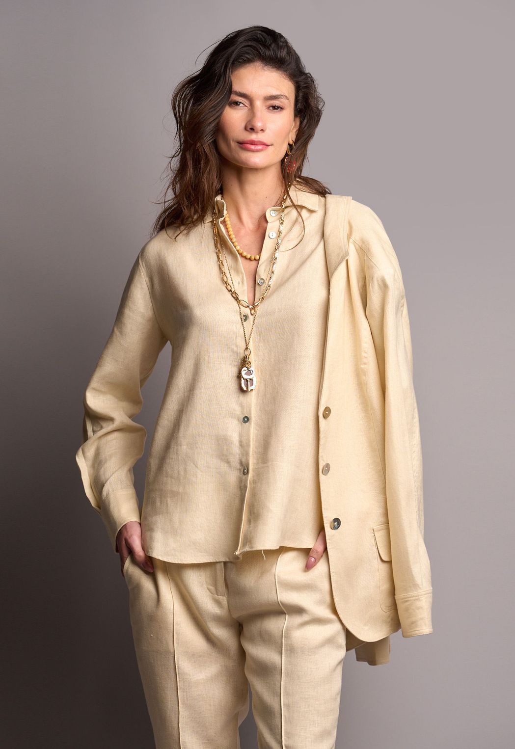 Blazer Linho Bege Bruna