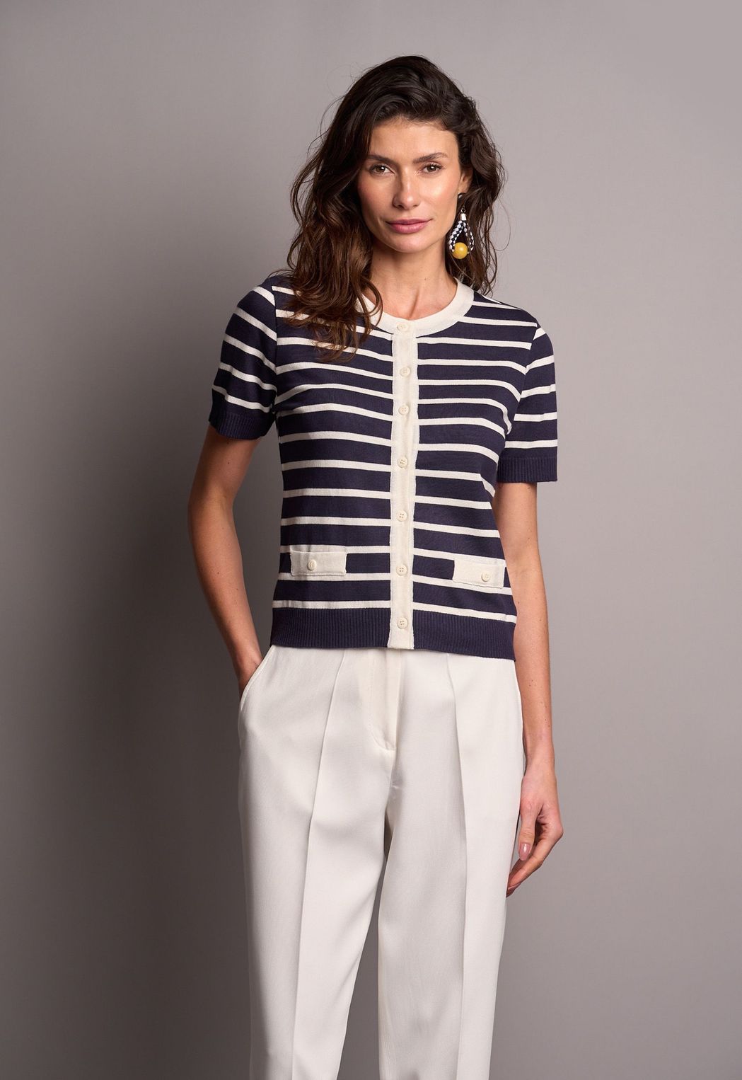 Blusa Trico Listrada Marinho Simone