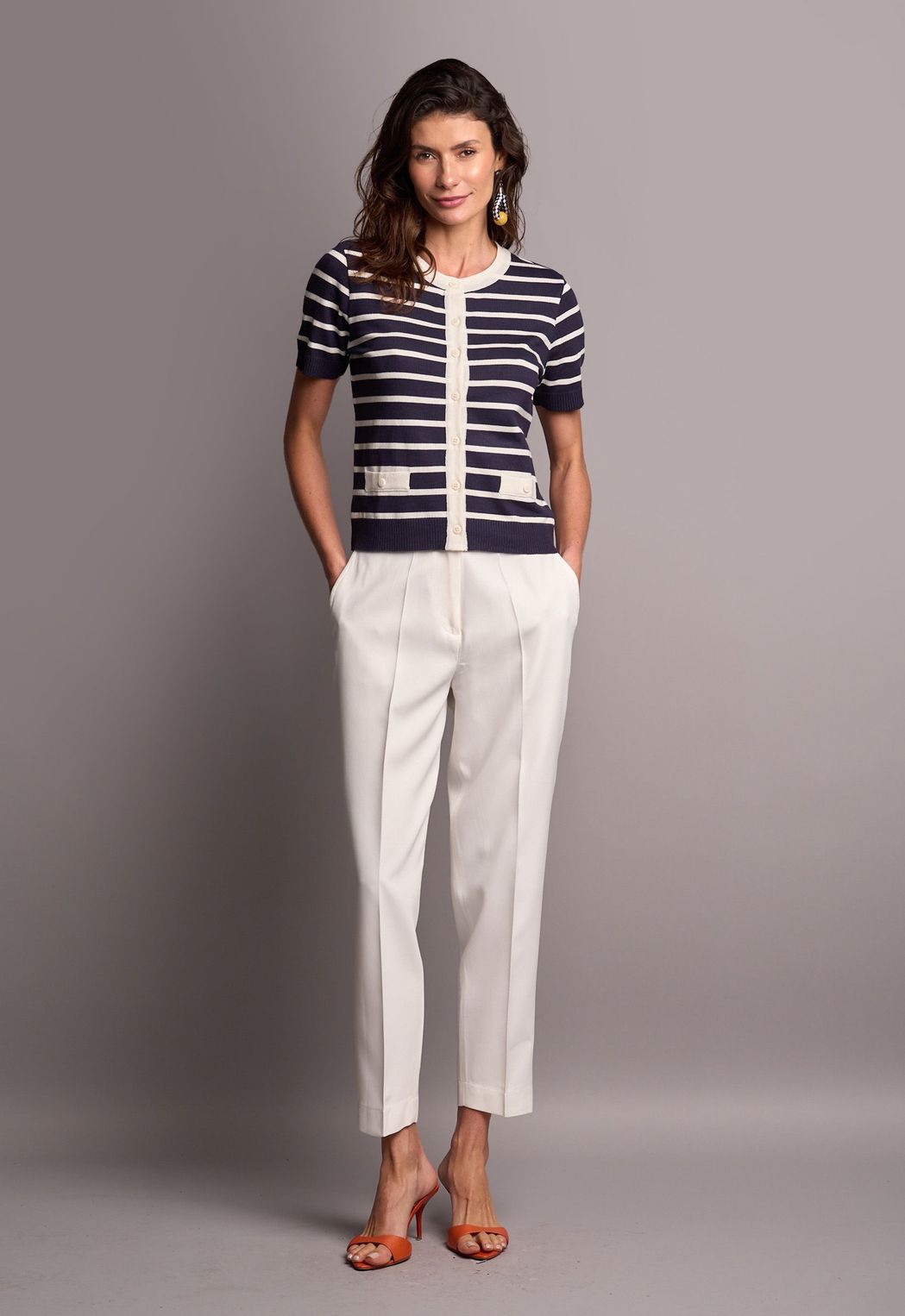 Blusa Trico Listrada Marinho Simone