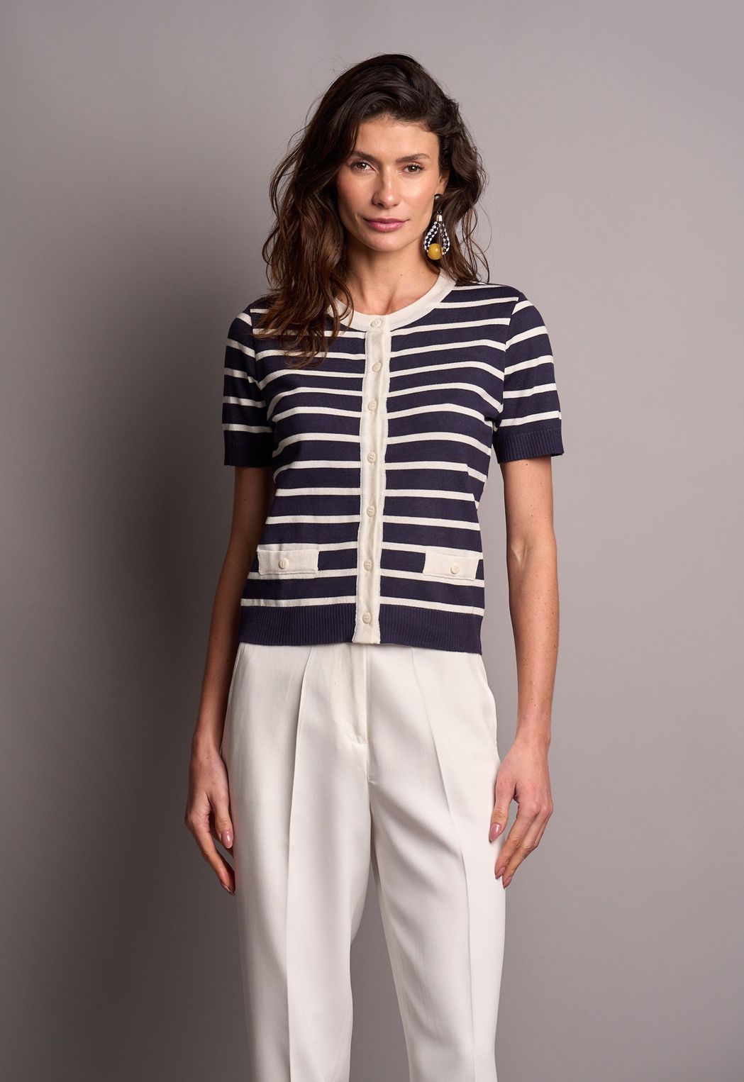 Blusa Trico Listrada Marinho Simone