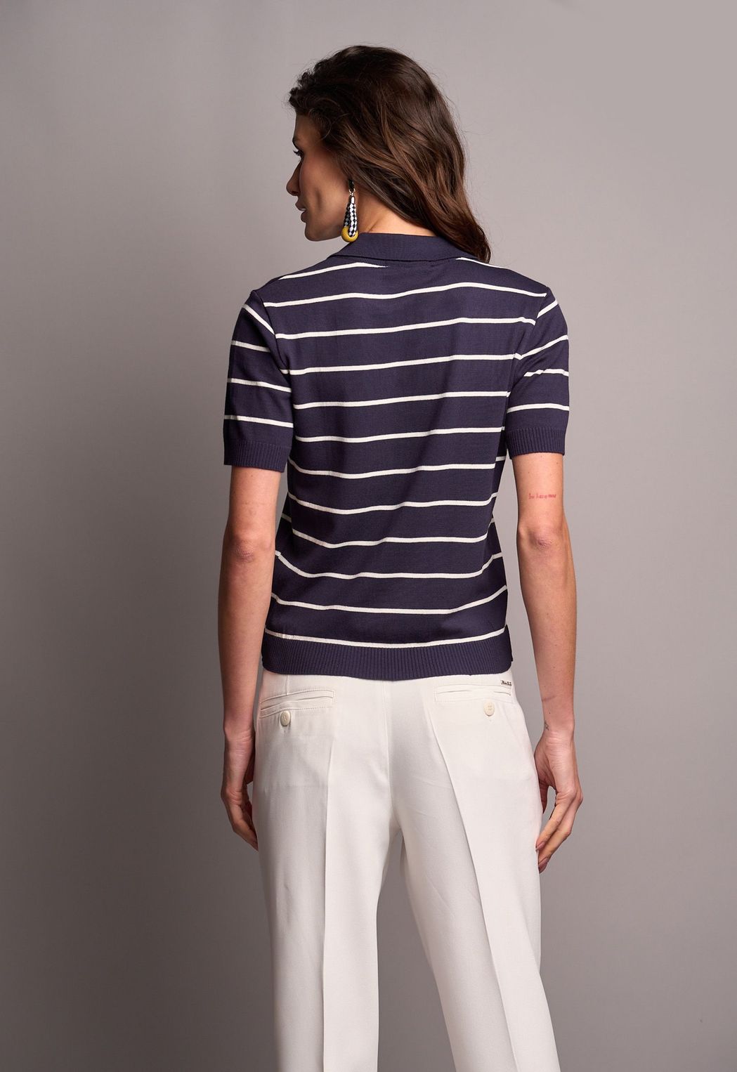 Blusa Polo Trico Listrado Marinho Daniela