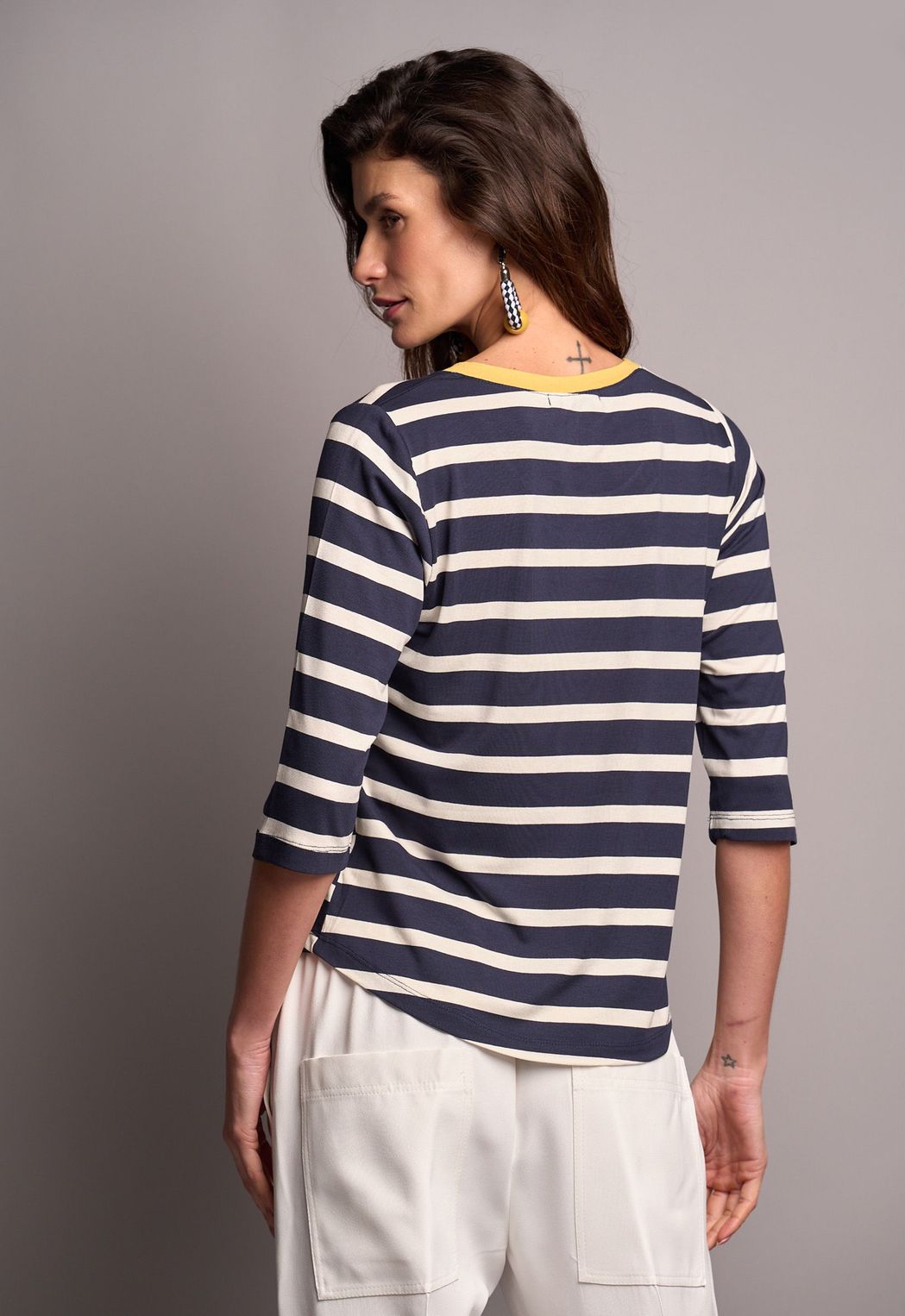 Blusa Malha Listrada Marinho Luiza