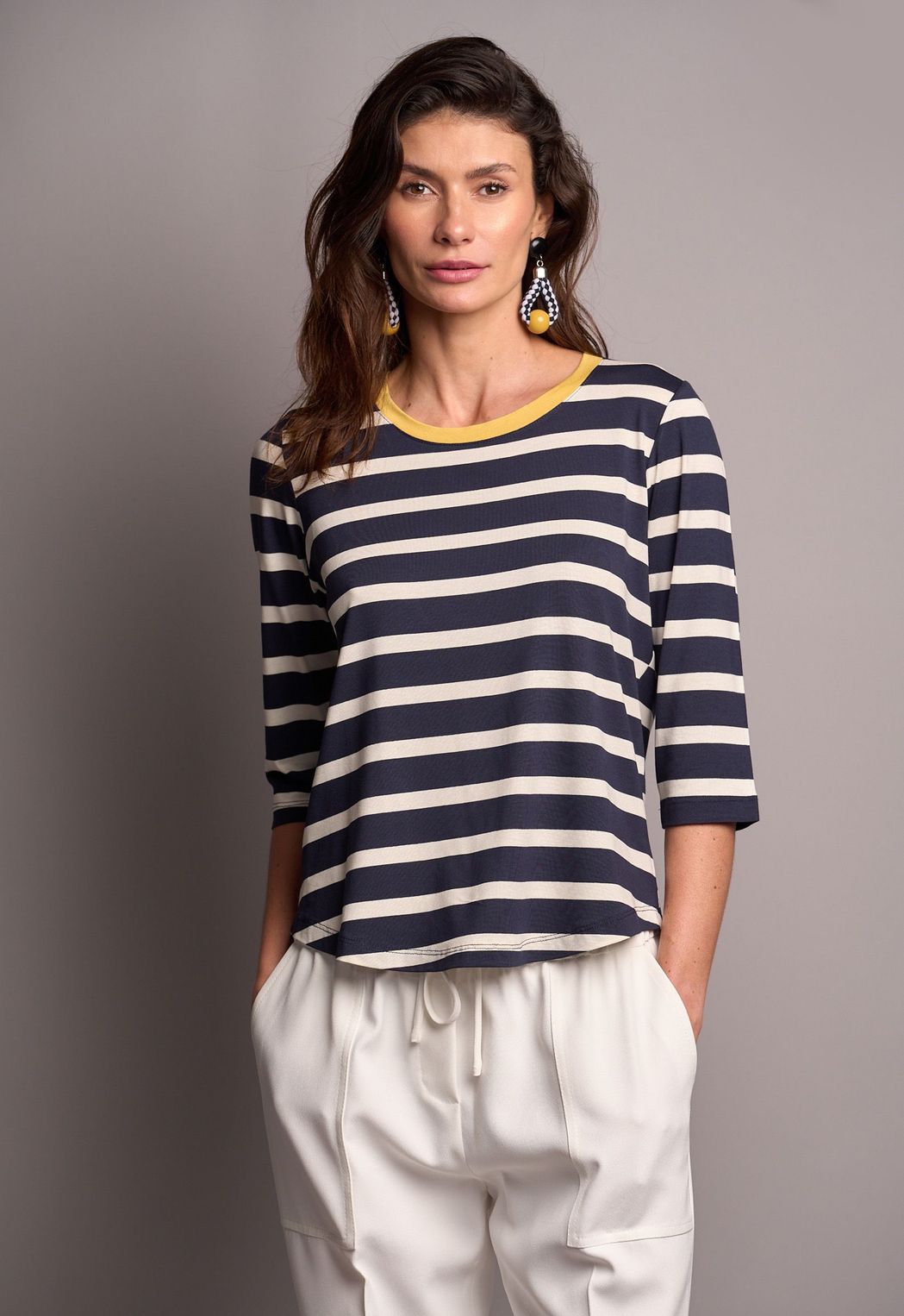 Blusa Malha Listrada Marinho Luiza