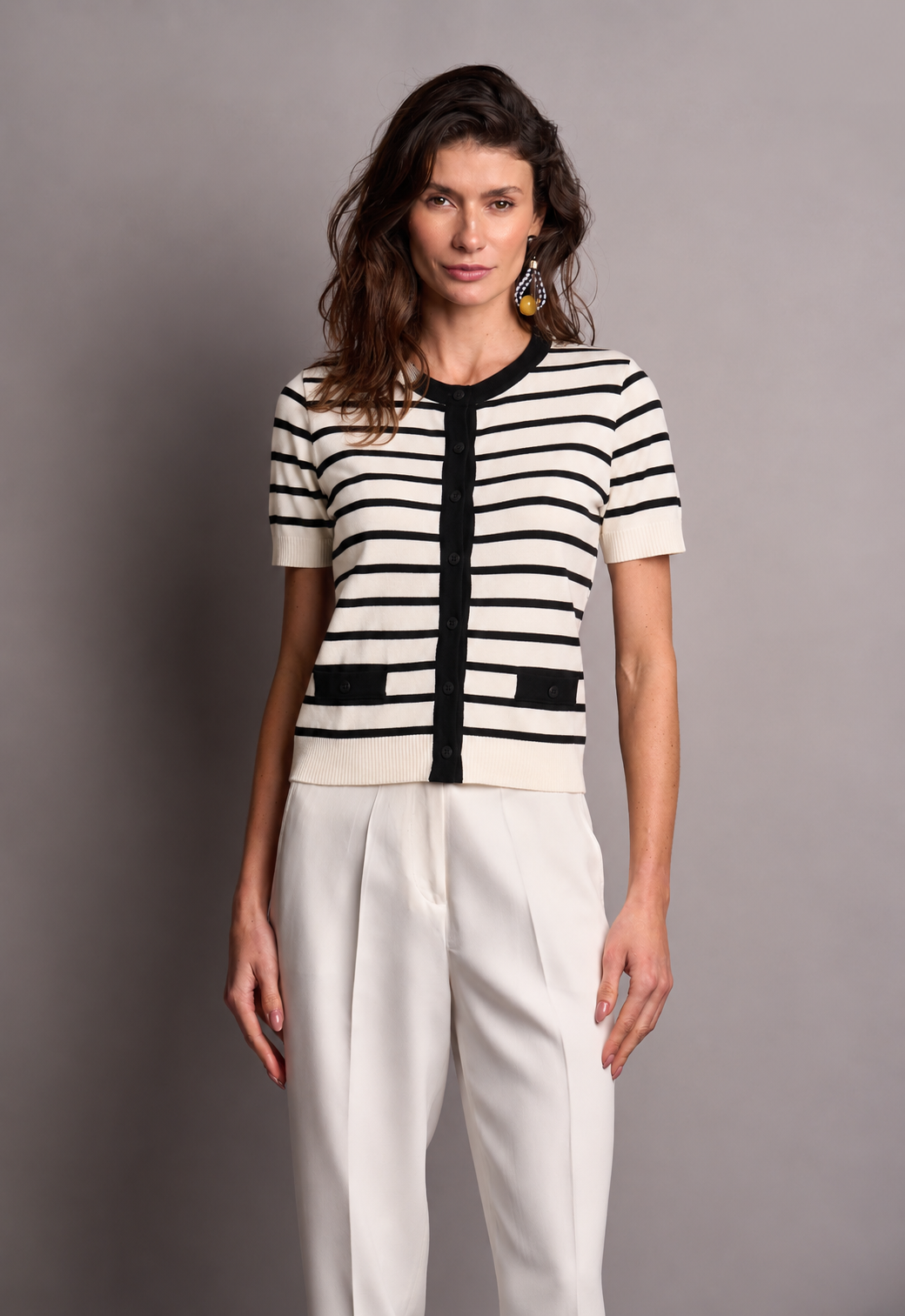 Blusa Trico Listrada Off White Simone