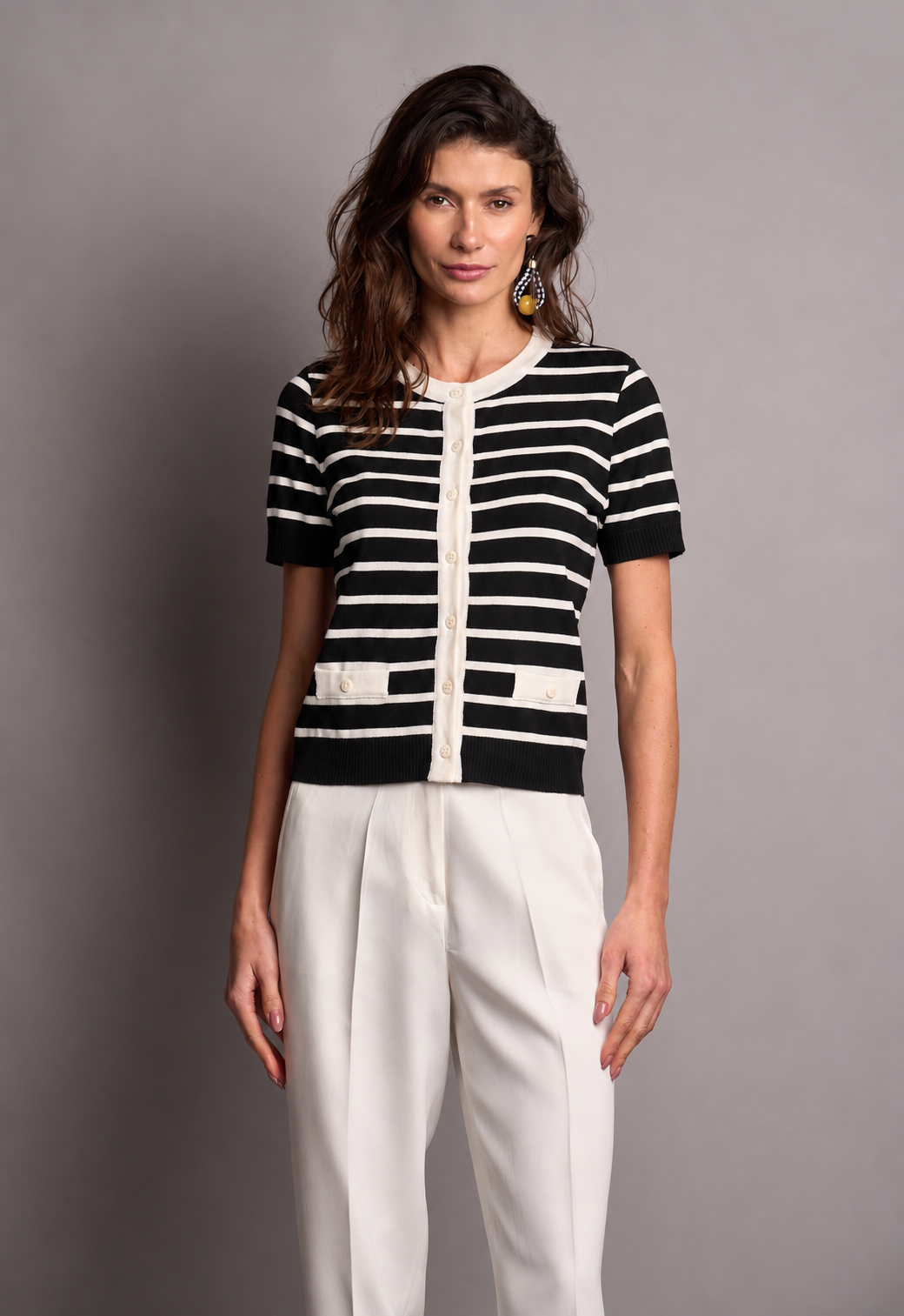 Blusa Trico Listrada Preto Simone