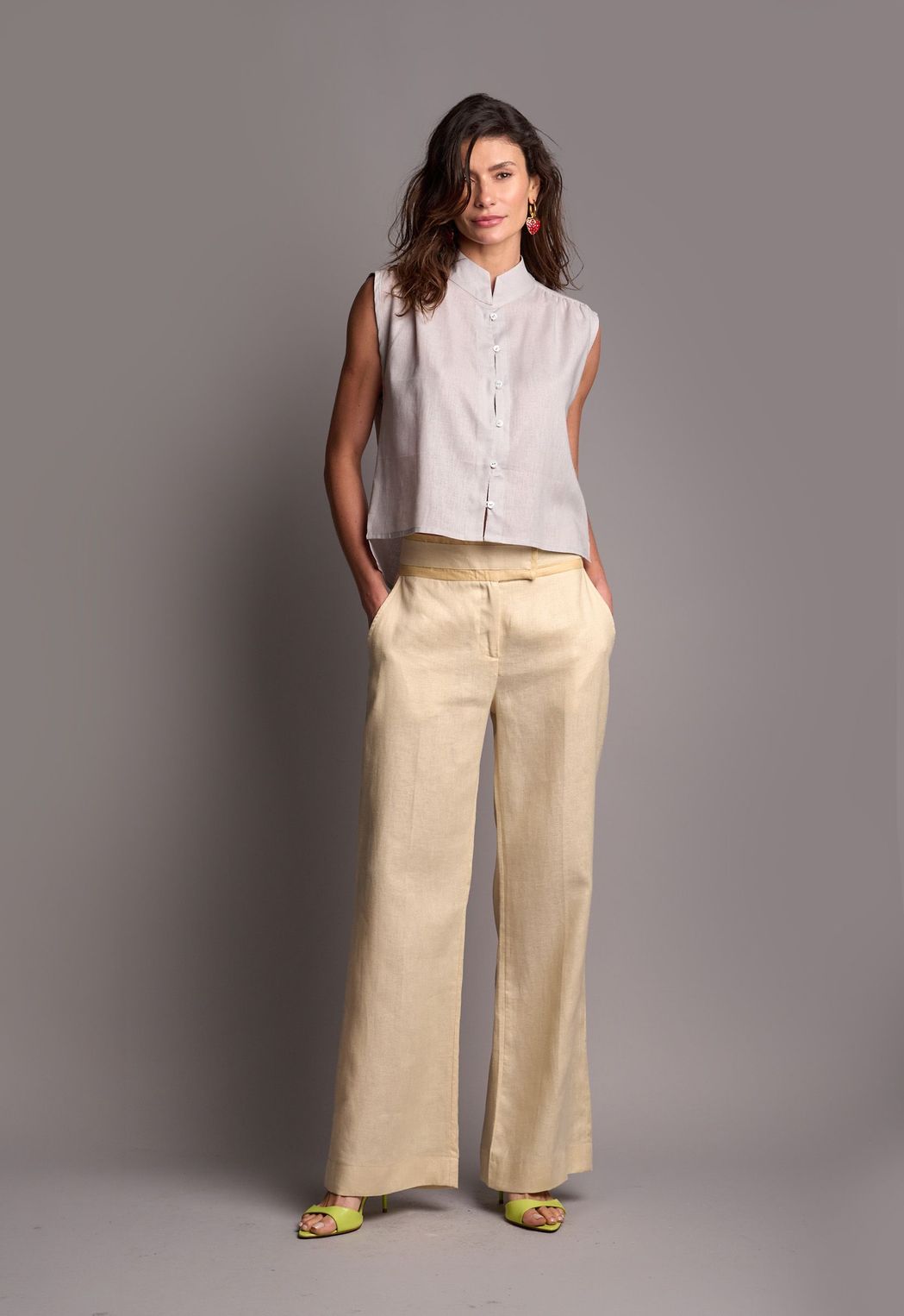 Blusa Linho Cinza Rebeca
