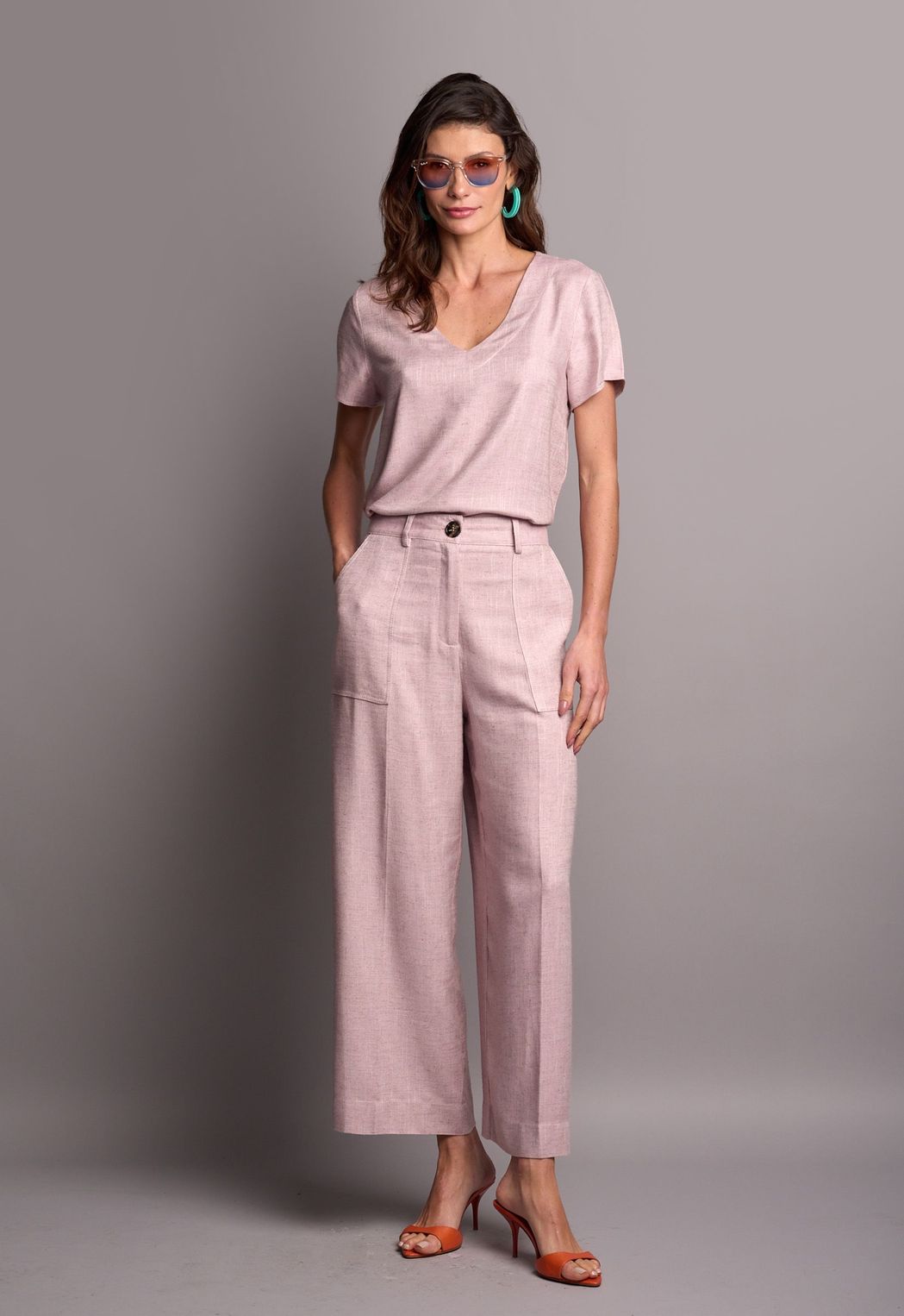 Calça Ampla Viscolinho Rosa Francesca CB