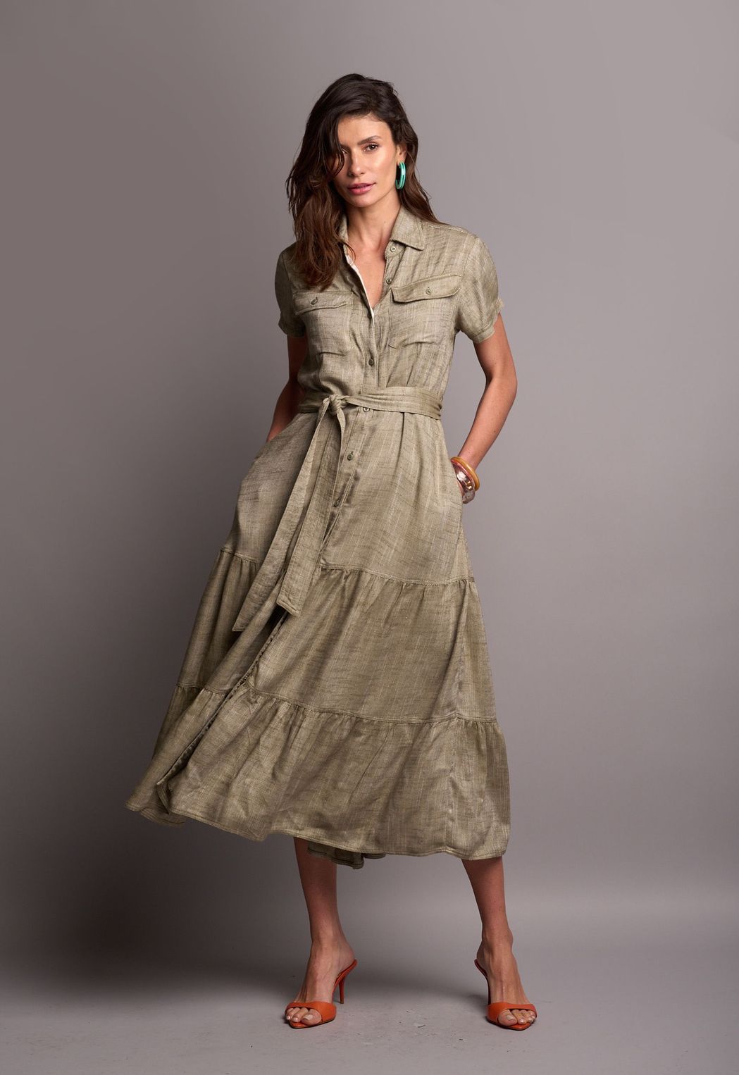 Vestido Chemise Viscolinho Verde Rafaela CB