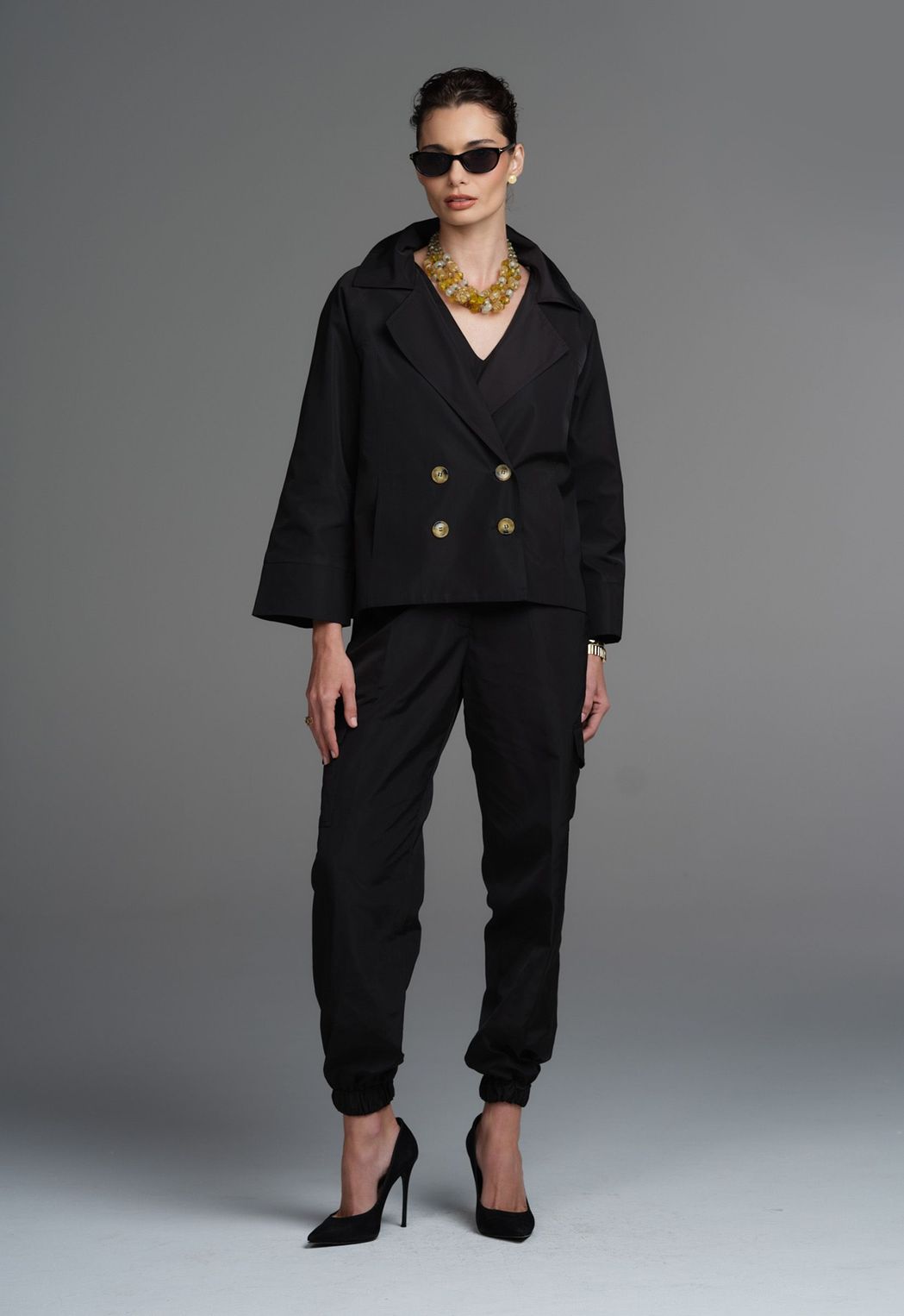 Calça Cargo Tecido Tecnológico Preto Marieta
