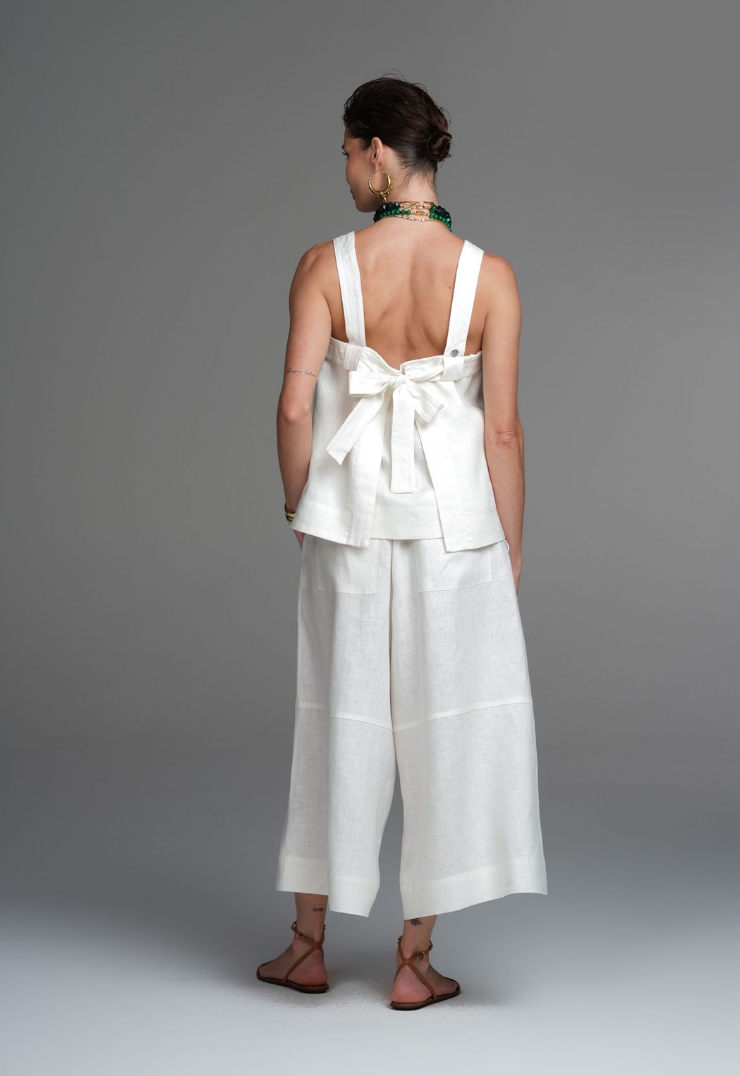 Calça Cropped Linho Off White Ully