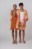 Kimono Manga Curta Lars Orange Mix Viscose - U