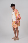 Kimono Manga Curta Lars Orange Mix Viscose - U