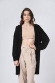 Cardigan Trico Pontão Preto Retilineo