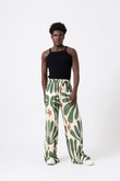 Calça ampla de viscose Filó Agave Green Barrado