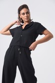 Camisa Cropped Vichy Preto Lyocel