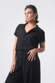 Camisa Cropped Vichy Preto Lyocel