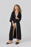 Kimono Longo com Gola Mayumi Preto Lyocel - U