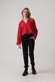 Camisa Cropped Linho ML  Lili Vermelho Soft