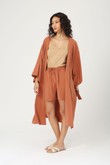 Kimono Midi Com Cinto Ryu Caramelo Tencel