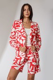 Blazer Oversized Em Linho Adriel Vermelho Estampado Linho