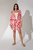 Blazer Oversized Em Linho Adriel Vermelho Estampado Linho