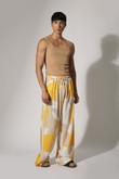 Calça Pantalona Ariele 3 Bege Com Amarelo