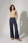 Calça Wide Leg Paola Navy Linho