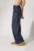 Calça Wide Leg Paola Navy Linho