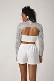 Cropped Top Manguita Paetê Prata