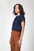 Camisa Cropped Gina Linho Navy