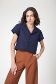 Camisa Cropped Gina Linho Navy
