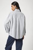 Camisa Ombro a Ombro e Abertura na Barra Amie Listra Darkness Tricoline