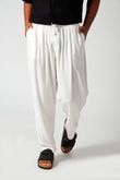 Calça De Pregas e Cordão Yon Off White Linho
