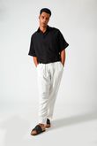 Calça De Pregas e Cordão Yon Off White Linho
