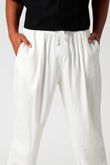 Calça De Pregas e Cordão Yon Off White Linho