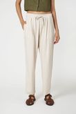 Calça De Pregas e Cordão Yon Natural Claro Linho