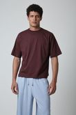 Camiseta Oversized Gola Careca T25 Marrom Algodão