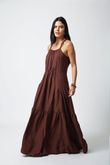 Vestido Longo Franzido Gisela Marrom Crinkle