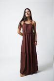 Vestido Longo Franzido Gisela Marrom Crinkle