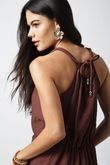 Vestido Longo Franzido Gisela Marrom Crinkle