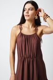 Vestido Longo Franzido Gisela Marrom Crinkle