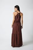 Vestido Longo Franzido Gisela Marrom Crinkle