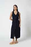 Vestido Cordão de Detalhe Lika Navy Linho