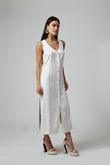 Vestido Cordão de Detalhe Lika Off White Linho