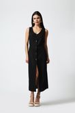 Vestido Cordão de Detalhe Lika Preto Linho