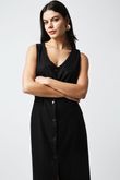 Vestido Cordão de Detalhe Lika Preto Linho