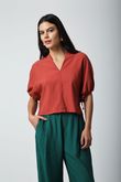 Blusa Manga Bufante Com Cordão Kalinka Madeira Lyocel