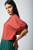 Blusa Manga Bufante Com Cordão Kalinka Madeira Lyocel
