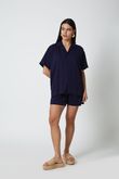Camisa Ampla Maga Curta Dony Navy Viscose
