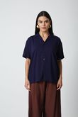 Camisa Ampla Maga Curta Dony Navy Viscose